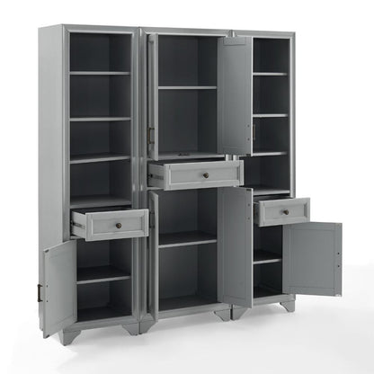 Crosley Furniture - Tara 3 Piece Pantry Set Distressed Gray - Pantry & 2 Linen Cabinets - KF33006GY veiw 3