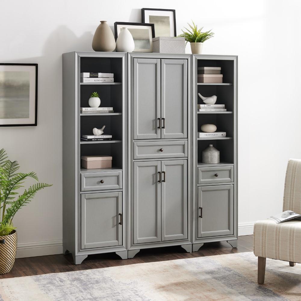 Crosley Furniture - Tara 3 Piece Pantry Set Distressed Gray - Pantry & 2 Linen Cabinets - KF33006GY veiw 8
