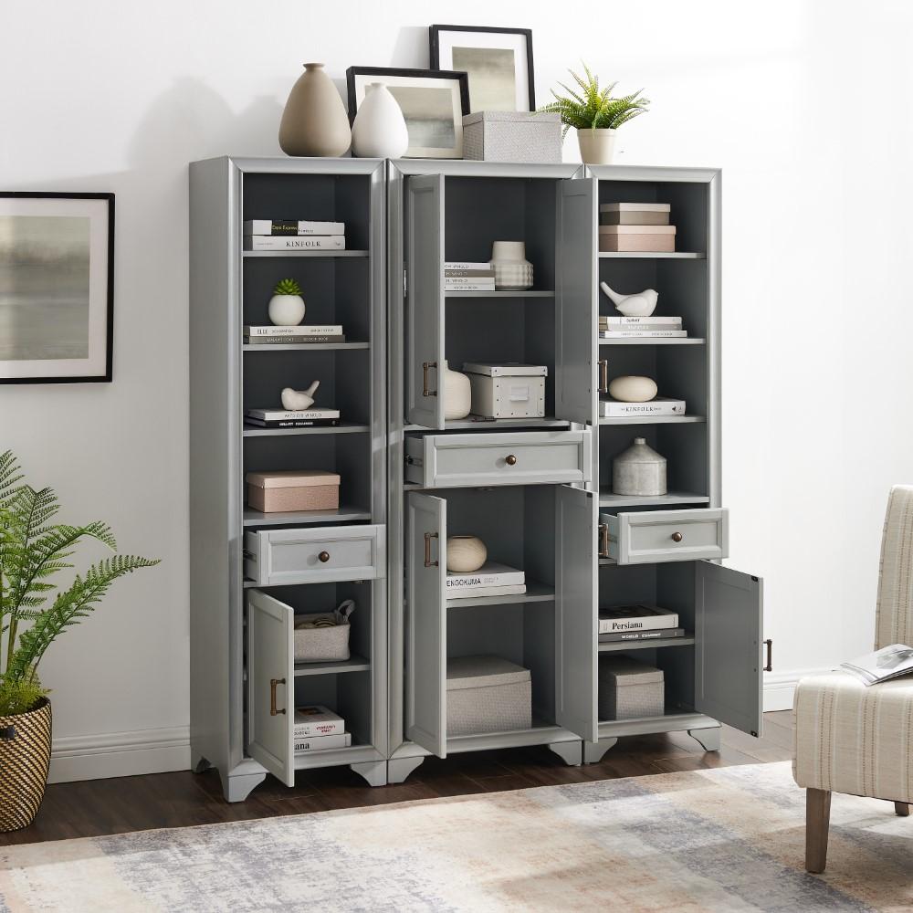 Crosley Furniture - Tara 3 Piece Pantry Set Distressed Gray - Pantry & 2 Linen Cabinets - KF33006GY veiw 9
