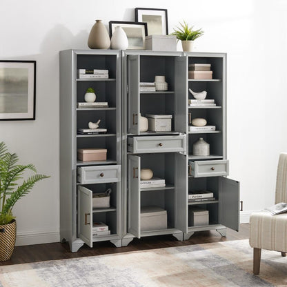 Crosley Furniture - Tara 3 Piece Pantry Set Distressed Gray - Pantry & 2 Linen Cabinets - KF33006GY veiw 9