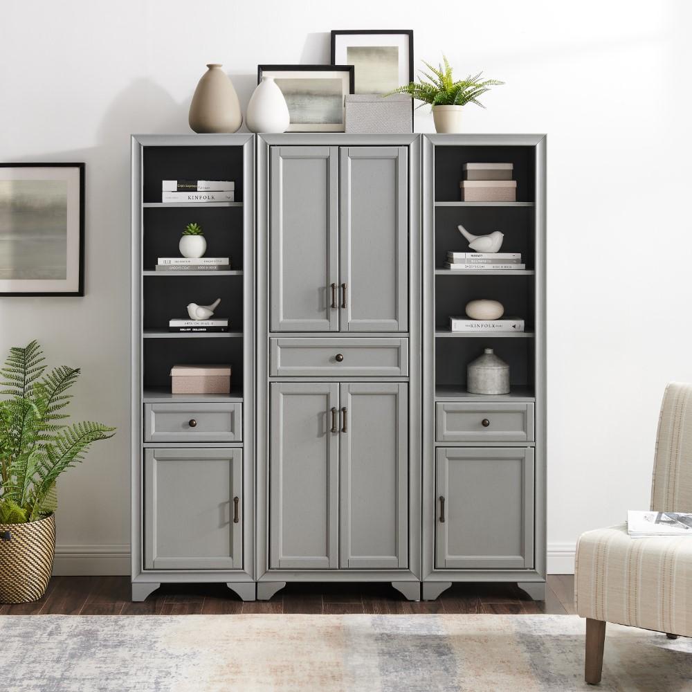 Crosley Furniture - Tara 3 Piece Pantry Set Distressed Gray - Pantry & 2 Linen Cabinets - KF33006GY veiw 10