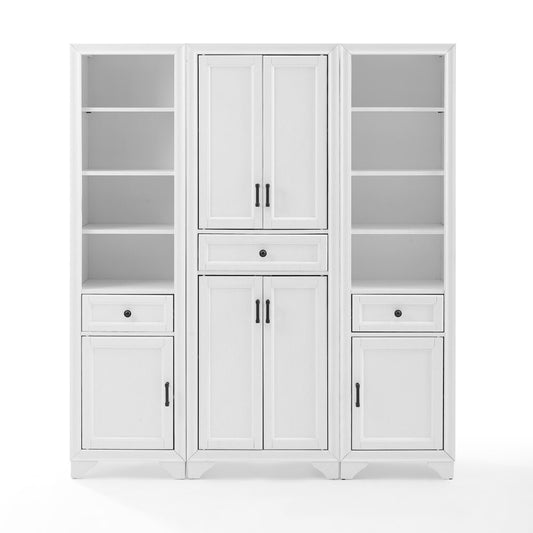 Crosley Furniture - Tara 3 Piece Pantry Set Distressed White - Pantry & 2 Linen Cabinets - KF33006WH veiw 2