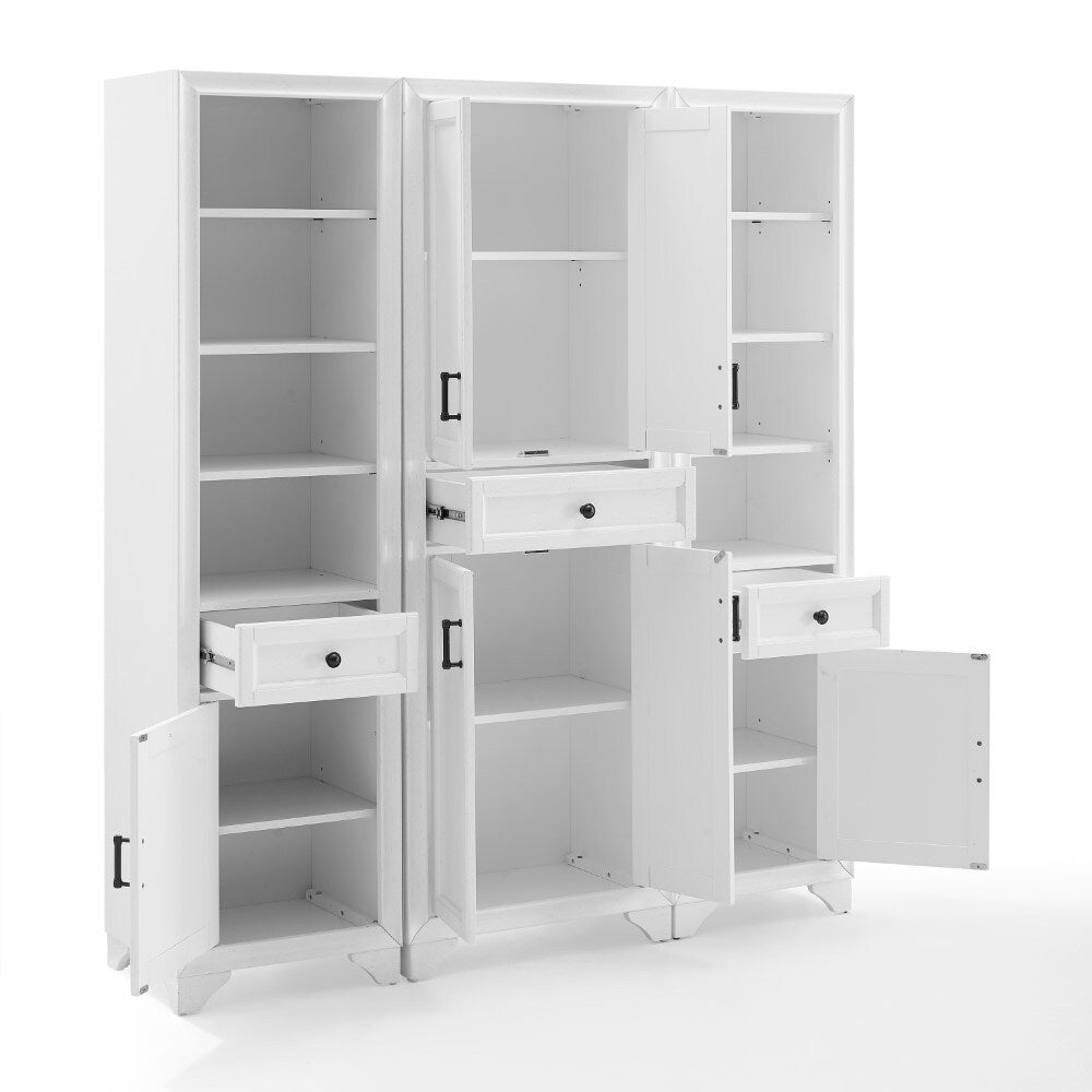Crosley Furniture - Tara 3 Piece Pantry Set Distressed White - Pantry & 2 Linen Cabinets - KF33006WH veiw 3
