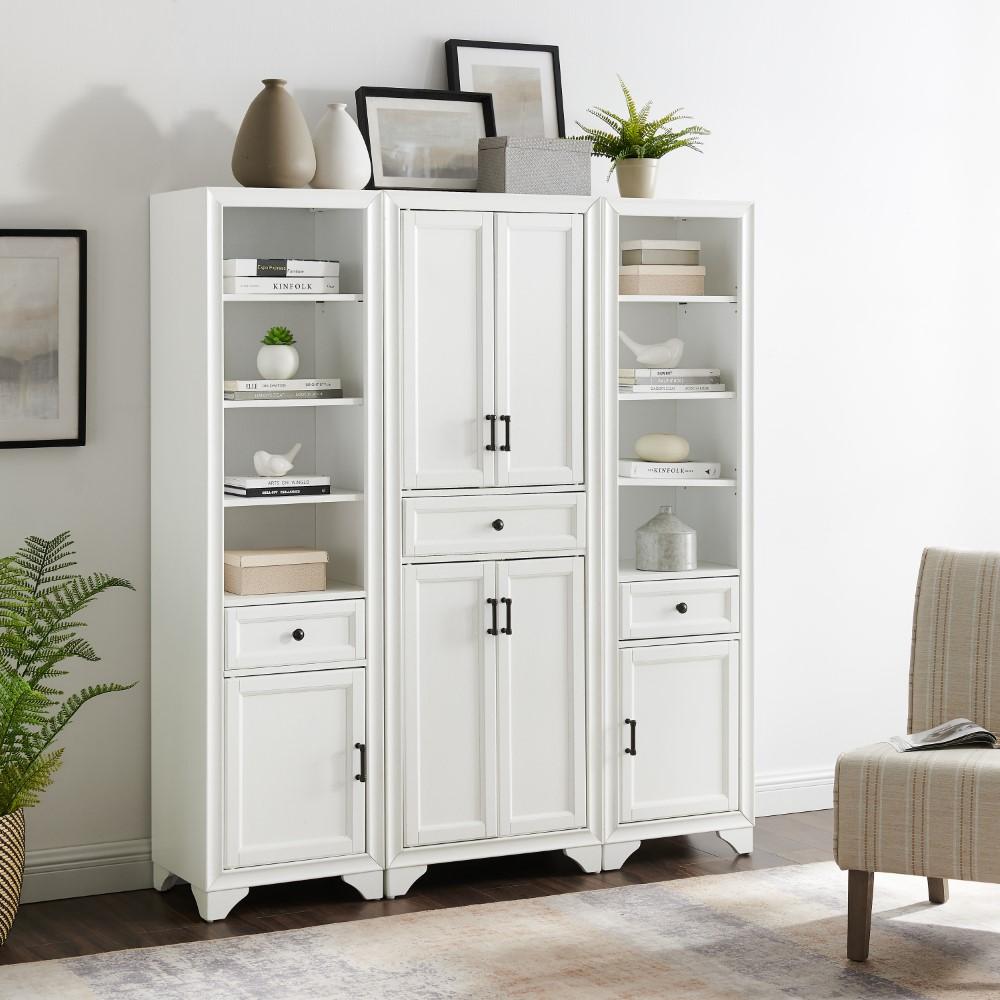 Crosley Furniture - Tara 3 Piece Pantry Set Distressed White - Pantry & 2 Linen Cabinets - KF33006WH veiw 8