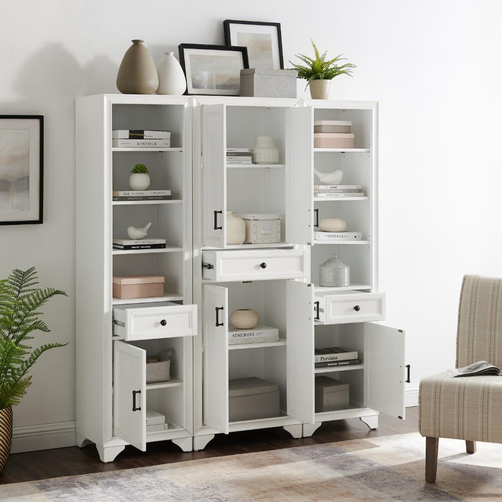 Crosley Furniture - Tara 3 Piece Pantry Set Distressed White - Pantry & 2 Linen Cabinets - KF33006WH veiw 9