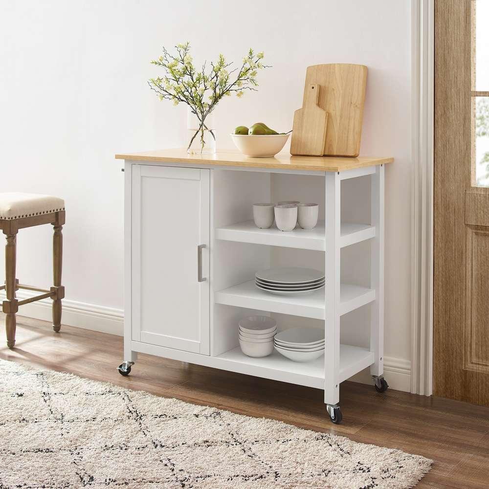 Crosley Furniture - Tristan Open Kitchen Island/Cart White/Natural - CF3035NA-WH veiw 1