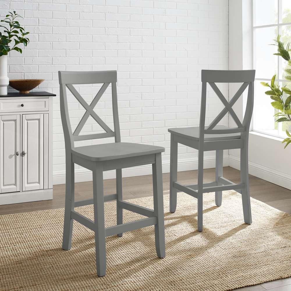 Crosley Furniture - X-Back 2Pc Counter Stool Set Gray - 2 Stools - CF500424-GY veiw 1