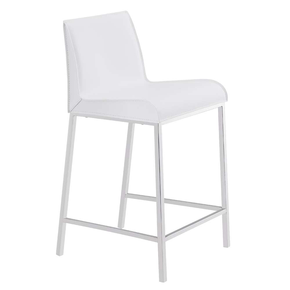 Euro Style - Cam-C Counter Stool In White With Polished Stainless Steel Legs (Set of 2) - 15202WHT veiw 2