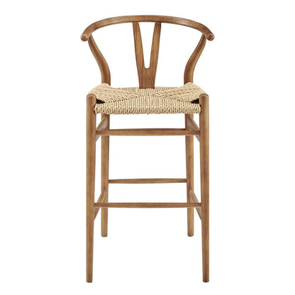 Euro Style - Evelina Outdoor Bar Stool in Heat Treated Ash Frame in Golden Ash Color and Natural Rattan Seat - 39204-GLDASH veiw 1