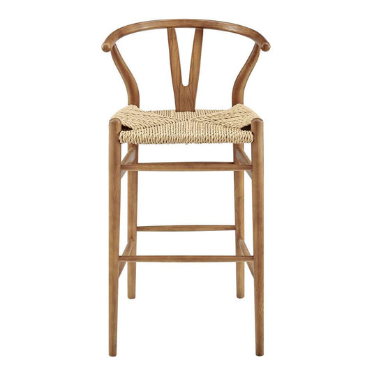 Euro Style - Evelina Outdoor Bar Stool in Heat Treated Ash Frame in Golden Ash Color and Natural Rattan Seat - 39204-GLDASH veiw 1