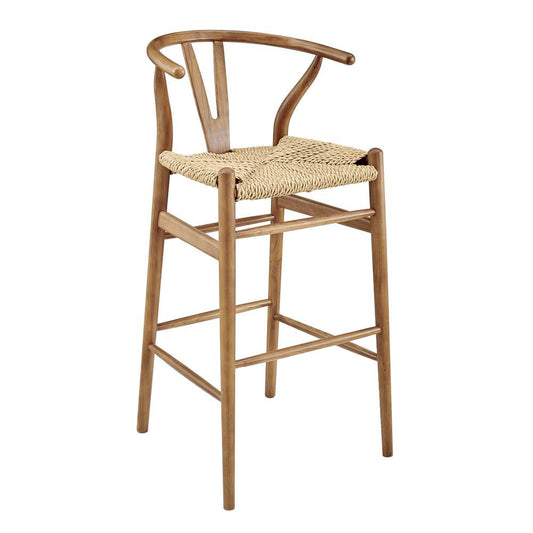 Euro Style - Evelina Outdoor Bar Stool in Heat Treated Ash Frame in Golden Ash Color and Natural Rattan Seat - 39204-GLDASH veiw 2