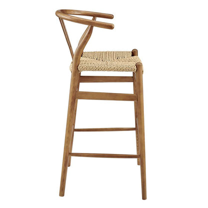 Euro Style - Evelina Outdoor Bar Stool in Heat Treated Ash Frame in Golden Ash Color and Natural Rattan Seat - 39204-GLDASH veiw 3