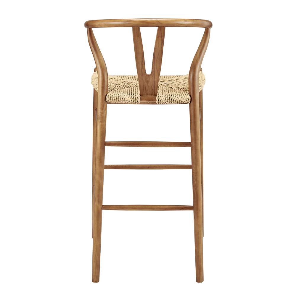 Euro Style - Evelina Outdoor Bar Stool in Heat Treated Ash Frame in Golden Ash Color and Natural Rattan Seat - 39204-GLDASH veiw 4