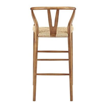 Euro Style - Evelina Outdoor Bar Stool in Heat Treated Ash Frame in Golden Ash Color and Natural Rattan Seat - 39204-GLDASH veiw 4