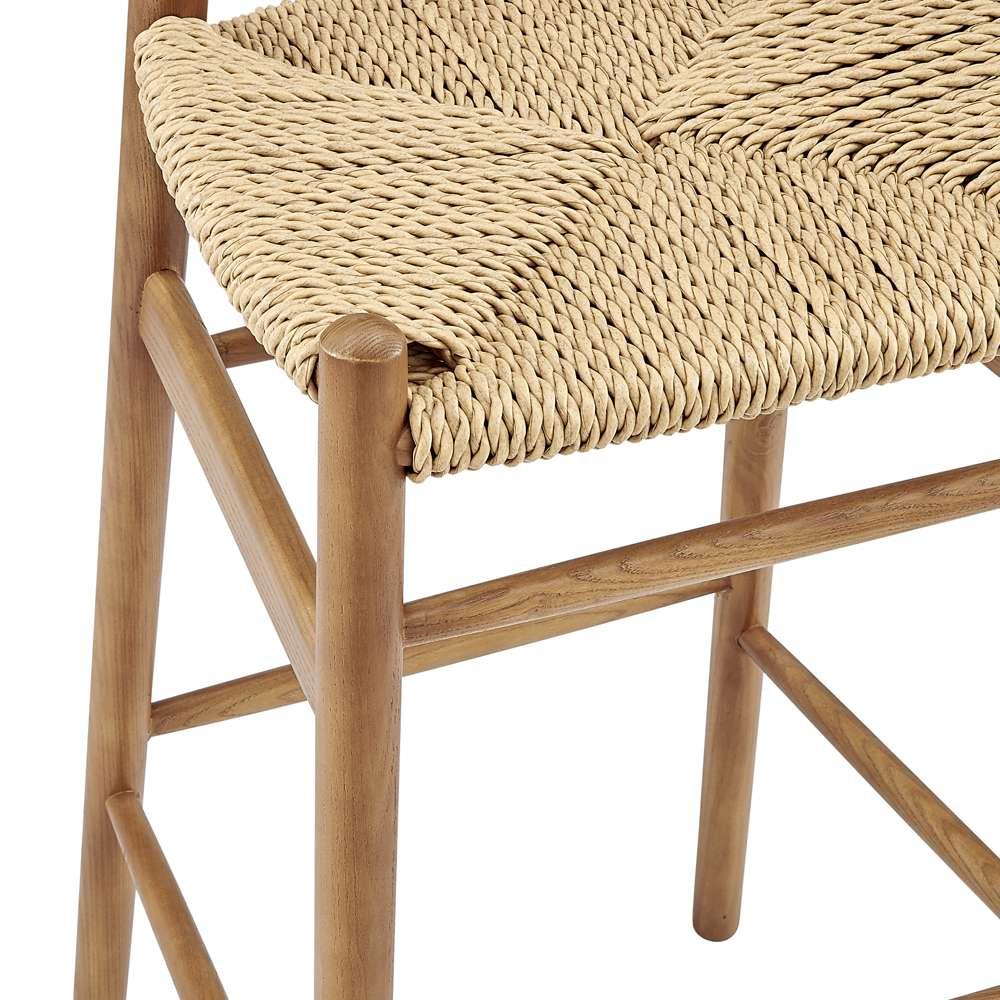 Euro Style - Evelina Outdoor Bar Stool in Heat Treated Ash Frame in Golden Ash Color and Natural Rattan Seat - 39204-GLDASH veiw 5