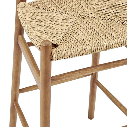 Euro Style - Evelina Outdoor Bar Stool in Heat Treated Ash Frame in Golden Ash Color and Natural Rattan Seat - 39204-GLDASH veiw 5