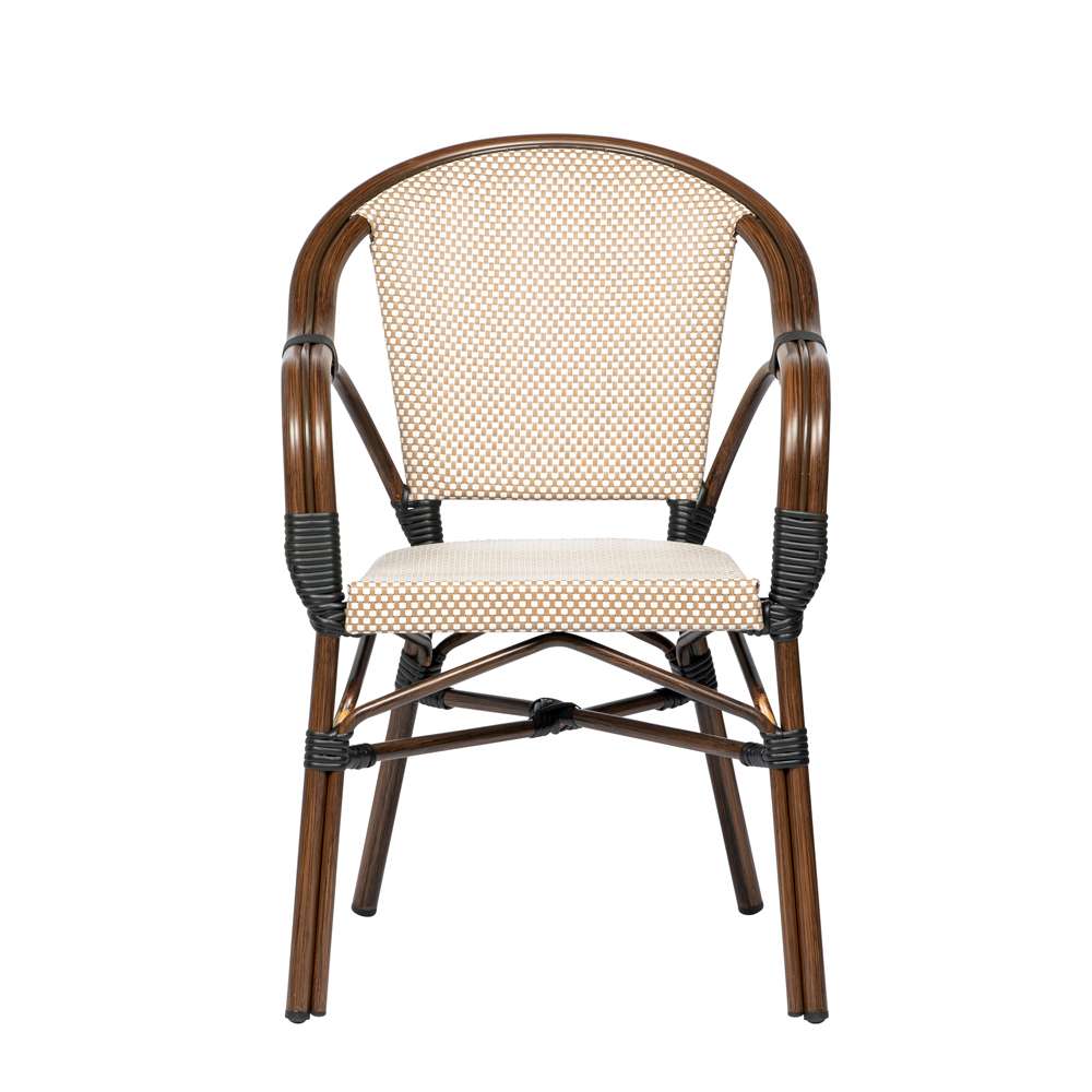 Euro Style - Ivan Stacking Armchair in Tan/White Textylene Mesh with Brown Frame (Set of 2) - 90580-BRN veiw 1