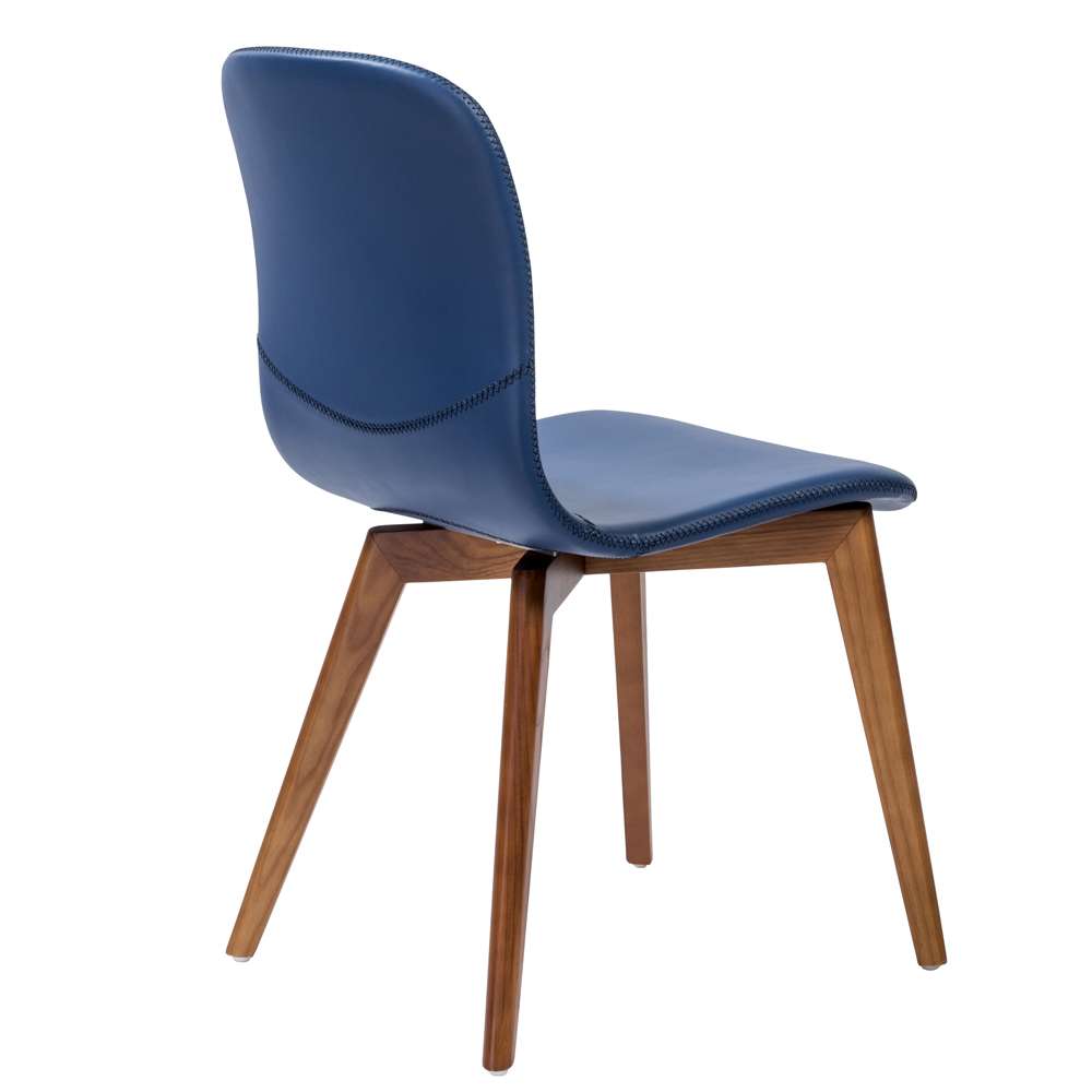 Euro Style - Mai Side Chair in Blue Leatherette with Walnut Stained Solid Wood Legs (Set of 2) - 38880BLU-MP2 veiw 4