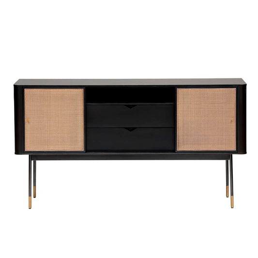 Euro Style - Miriam 59in Sideboard in Black with Natural Wicker - 94216BLK veiw 1