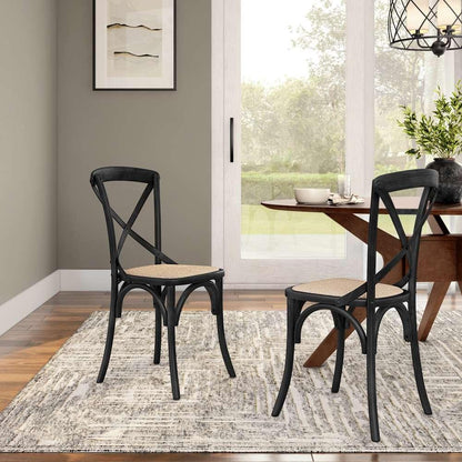 Euro Style - Neyo Side Chair in Black with Natural Rattan Seat (Set of 2) - 08196BLK veiw 8
