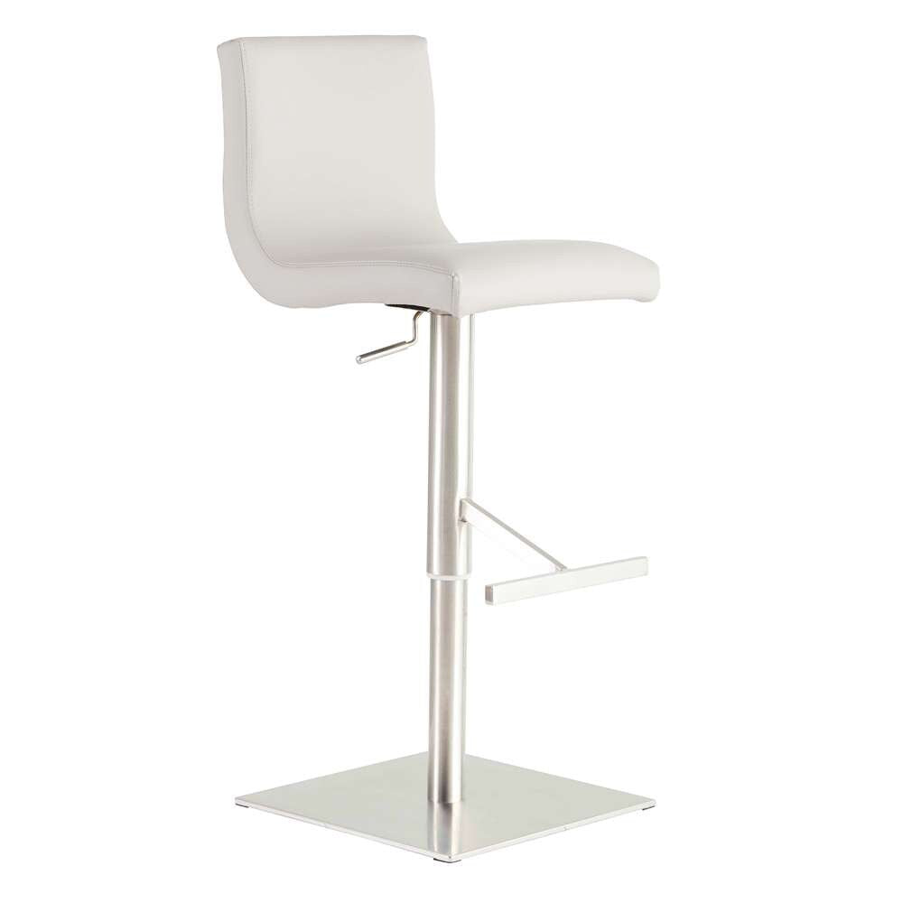 Euro Style - Scott Adjustable Bar/Counter Stool In White With Brushed Stainless Steel Base - 80974WHT veiw 2