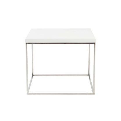 Euro Style - Teresa Square Side Table in White with Polished Stainless Steel Base - 09802WHT veiw 1