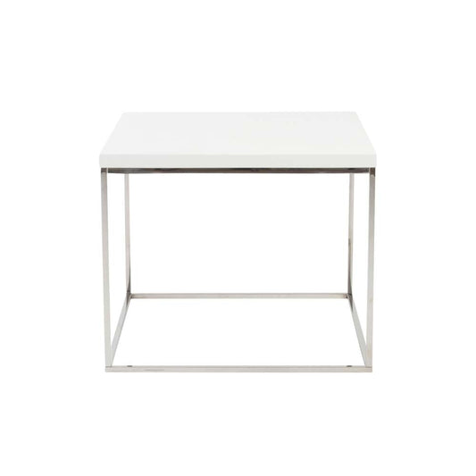 Euro Style - Teresa Square Side Table in White with Polished Stainless Steel Base - 09802WHT veiw 1