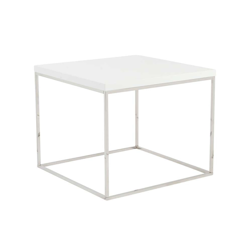 Euro Style - Teresa Square Side Table in White with Polished Stainless Steel Base - 09802WHT veiw 2