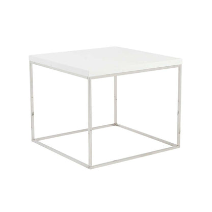 Euro Style - Teresa Square Side Table in White with Polished Stainless Steel Base - 09802WHT veiw 2