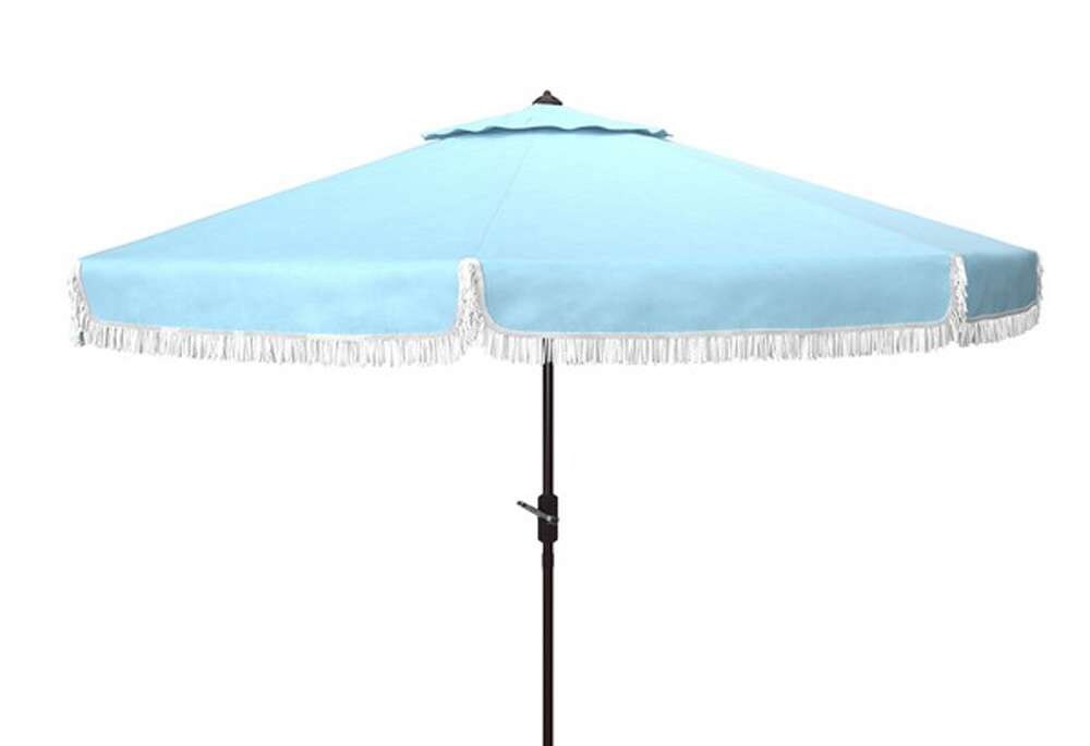 Safavieh - Fabia Fringe 9Ft Crank Umbrella - Baby Blue - White - PAT8008U veiw 1