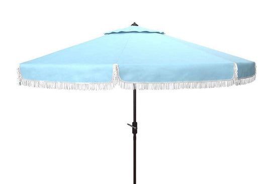 Safavieh - Fabia Fringe 9Ft Crank Umbrella - Baby Blue - White - PAT8008U veiw 1