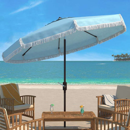 Safavieh - Fabia Fringe 9Ft Crank Umbrella - Baby Blue - White - PAT8008U veiw 2