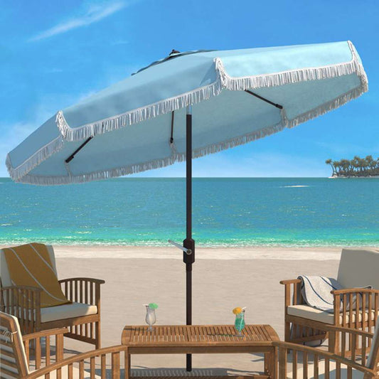 Safavieh - Fabia Fringe 9Ft Crank Umbrella - Baby Blue - White - PAT8008U veiw 2