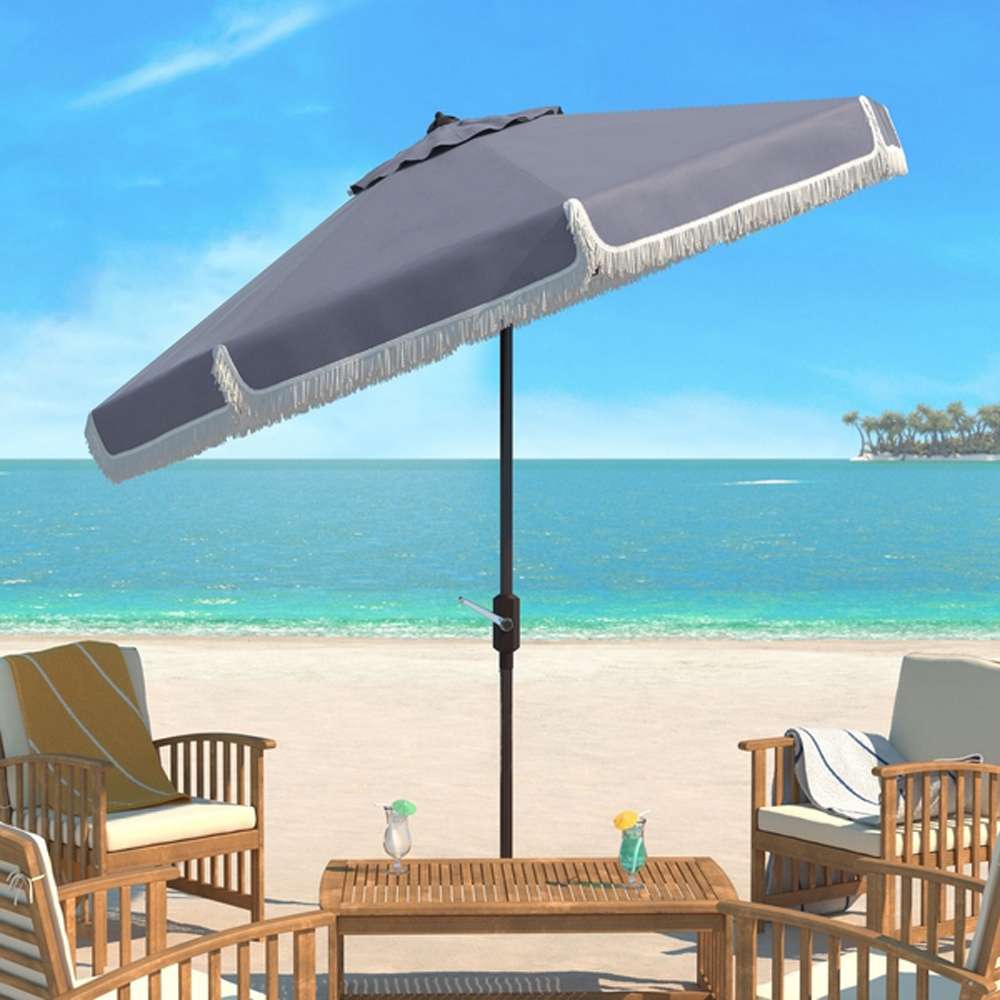 Safavieh - Fabia Fringe 9Ft Crank Umbrella - Grey - White - PAT8008B veiw 1