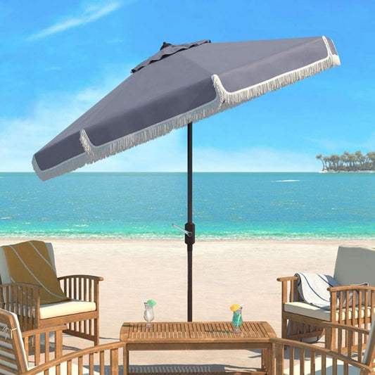 Safavieh - Fabia Fringe 9Ft Crank Umbrella - Grey - White - PAT8008B veiw 1