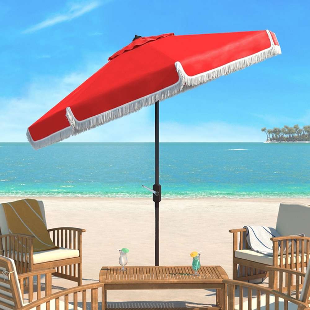 Safavieh - Fabia Fringe 9Ft Crank Umbrella - Red - White - PAT8008E veiw 1