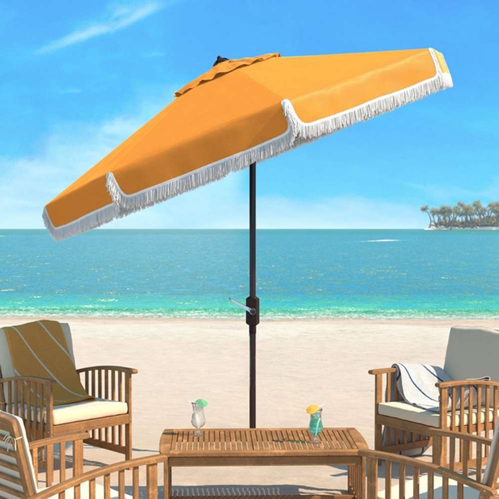 Safavieh - Fabia Fringe 9Ft Crank Umbrella - Yellow - White - PAT8008D veiw 1