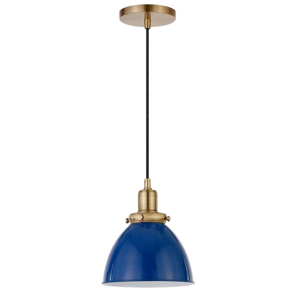 Hudson & Canal - Madison 8in Wide Pendant with Metal Shade in Blue/Brass/Blue - PD1434 veiw 1