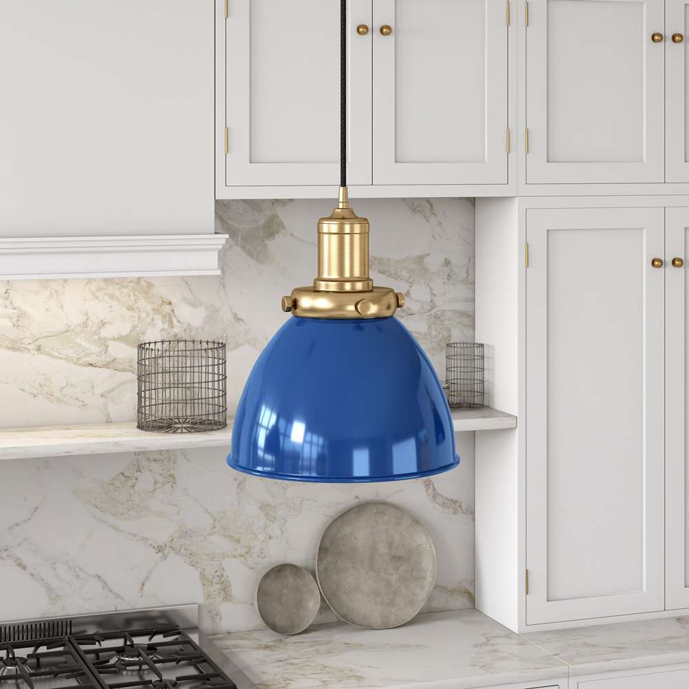 Hudson & Canal - Madison 8in Wide Pendant with Metal Shade in Blue/Brass/Blue - PD1434 veiw 2