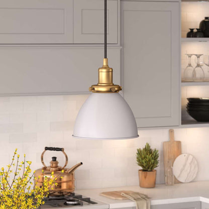 Hudson & Canal - Madison 8in Wide Pendant with Metal Shade in Cool Gray/Brass/Cool Gray - PD0496 veiw 2