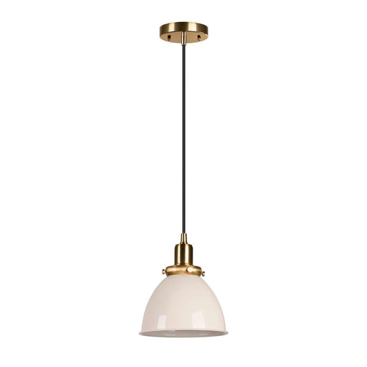 Hudson & Canal - Madison 8in Wide Pendant with Metal Shade in Pearled White/Brass/Pearled White - PD0220 veiw 1