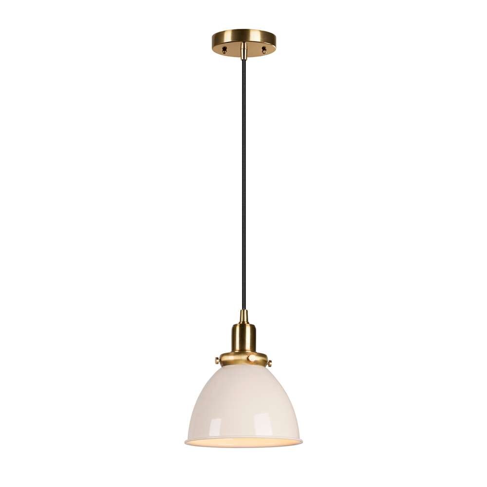 Hudson & Canal - Madison 8in Wide Pendant with Metal Shade in Pearled White/Brass/Pearled White - PD0220 veiw 3