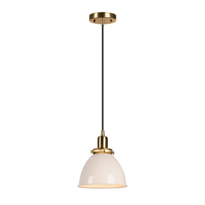 Hudson & Canal - Madison 8in Wide Pendant with Metal Shade in Pearled White/Brass/Pearled White - PD0220 veiw 3