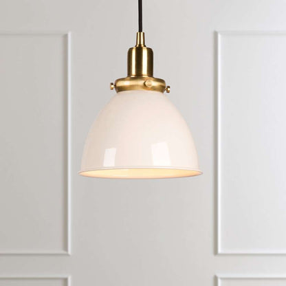 Hudson & Canal - Madison 8in Wide Pendant with Metal Shade in Pearled White/Brass/Pearled White - PD0220 veiw 4