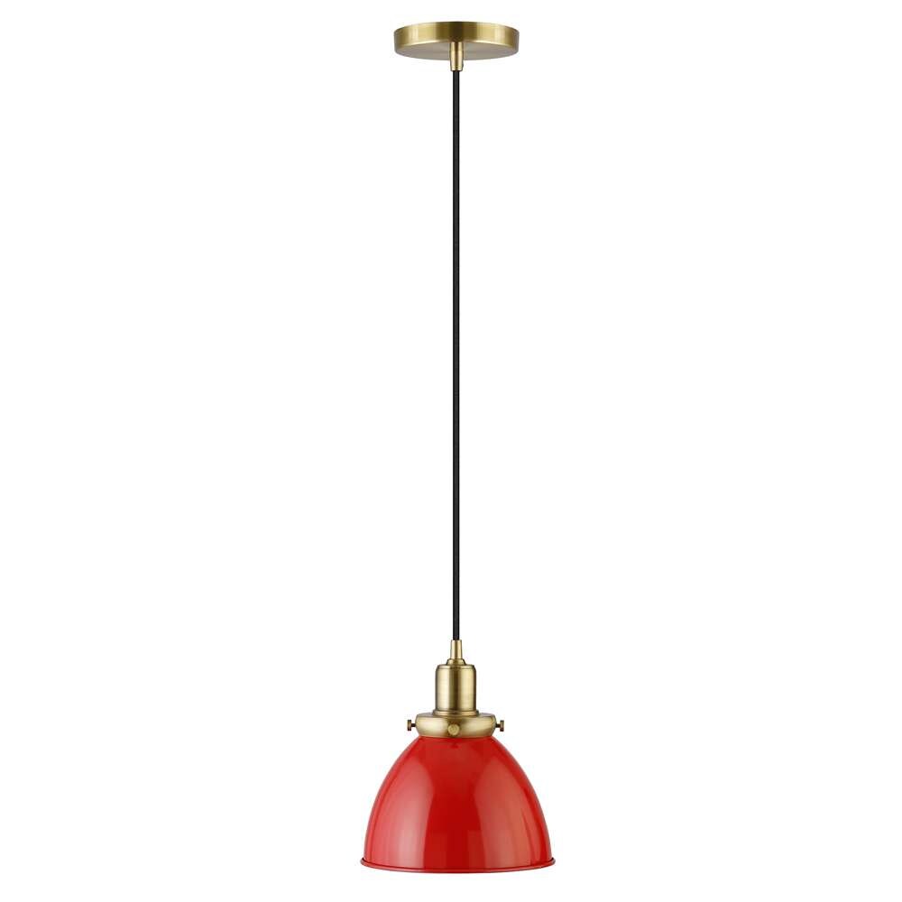 Hudson & Canal - Madison 8in Wide Pendant with Metal Shade in Poppy Red/Brass/Poppy Red - PD1444 veiw 1