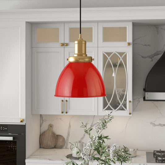 Hudson & Canal - Madison 8in Wide Pendant with Metal Shade in Poppy Red/Brass/Poppy Red - PD1444 veiw 2