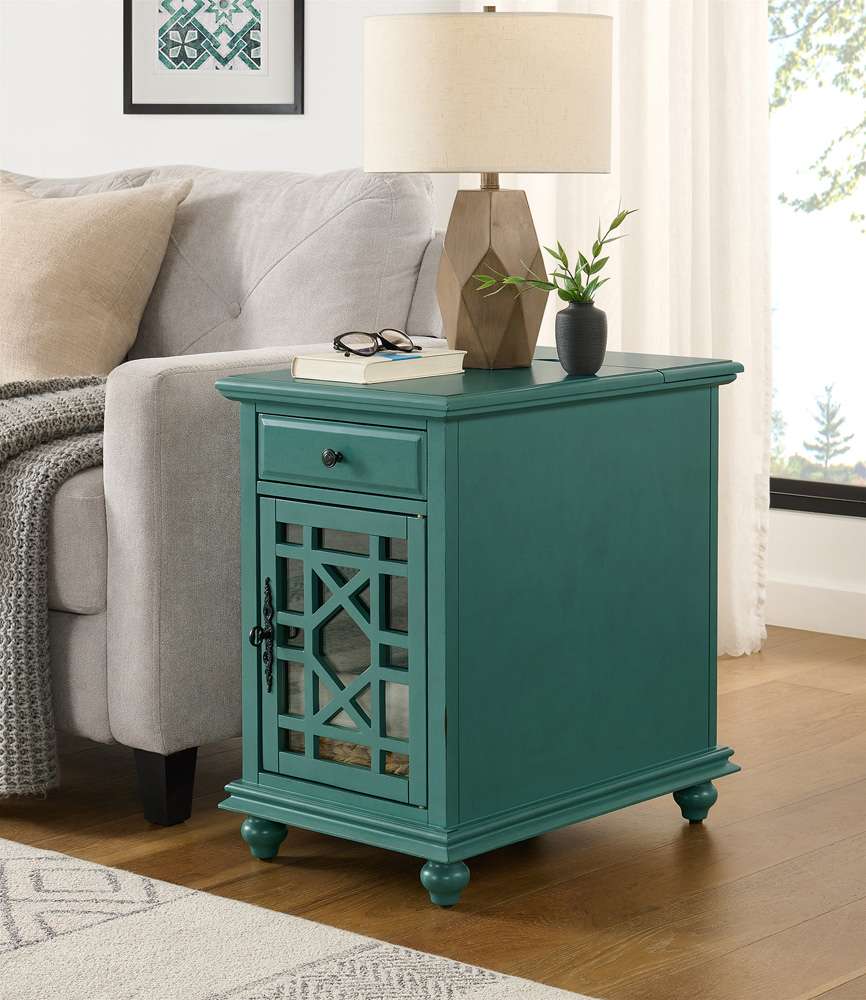 Martin Svensson Home -  Elegant Chairside Table with Power, Antique Teal - 810071 veiw 6