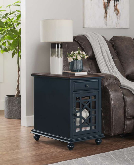 Martin Svensson Home -  Elegant Chairside Table with Power, Catalina Blue with Coffee Walnut Top - 810076 veiw 1