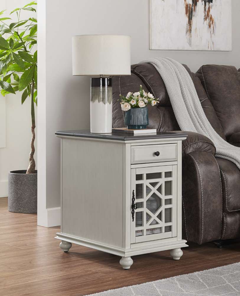 Martin Svensson Home -  Elegant Chairside Table with Power, White with Grey Top - 810079 veiw 1