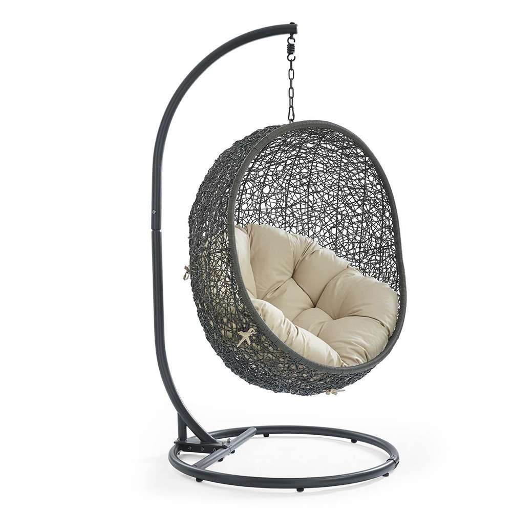Modway - Hide Outdoor Patio Sunbrella Swing Chair With Stand - EEI-3929-GRY-BEI veiw 1